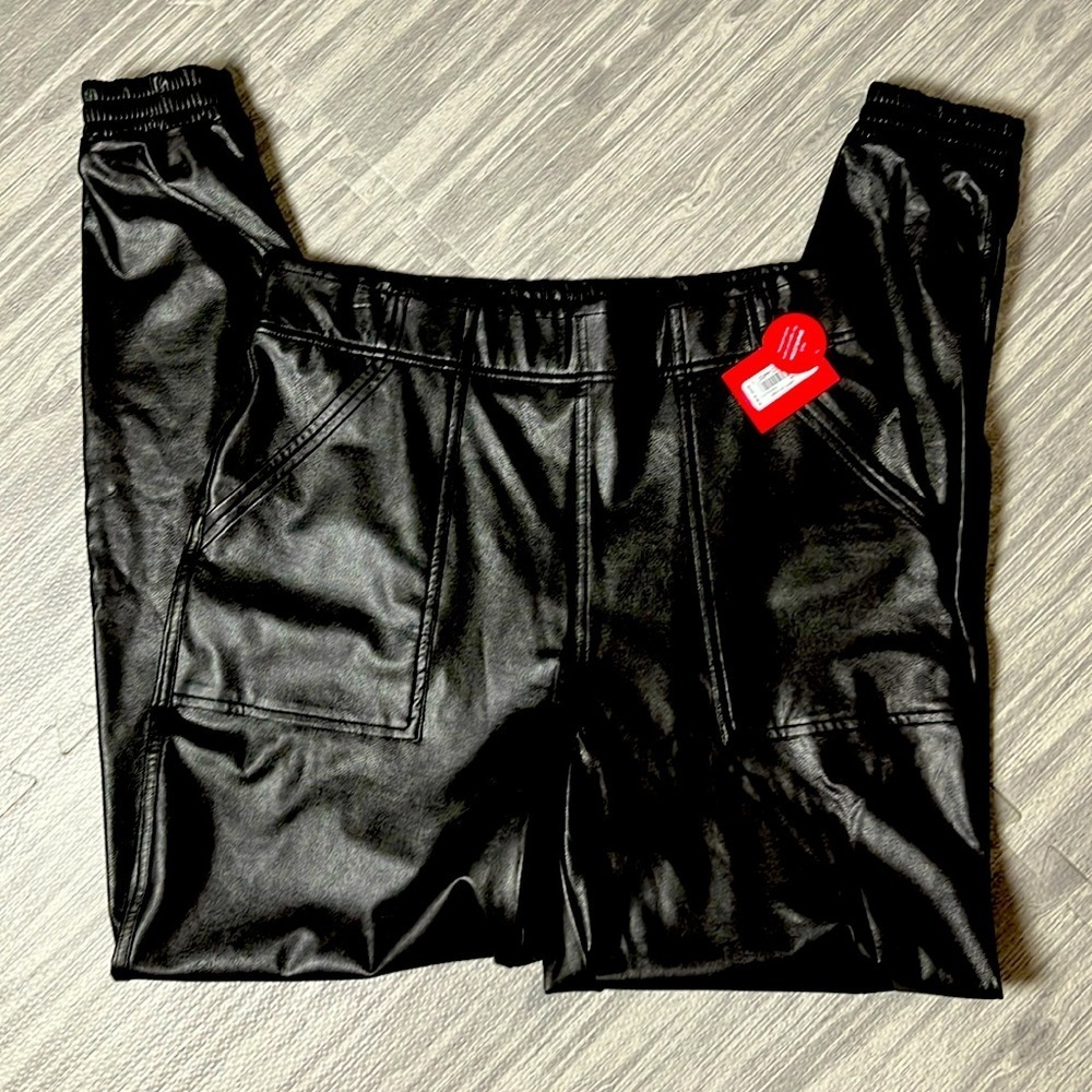 SPANX Black Faux Leather Joggers